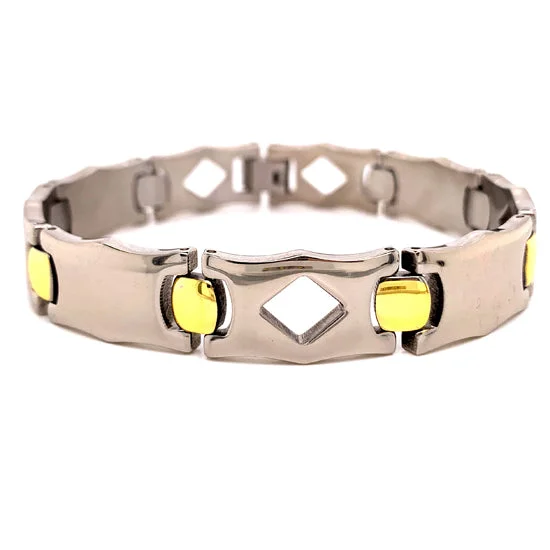 Chunky Gold Bracelet for Statement Style-Gold & Stainless Steel Bracelet / BRG0015