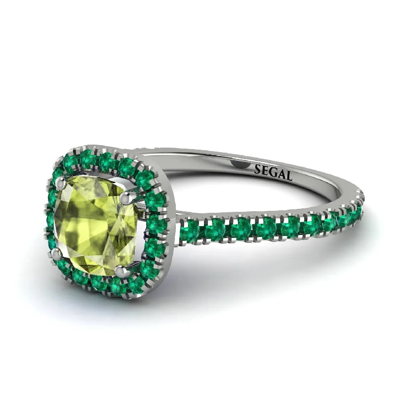 Stylish Gold Ring for Special Occasions-Cushion Peridot Halo Engagement Ring - Jade No. 706