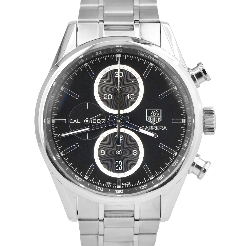 Best Watches for Marathon Runners-Tag Heuer Carrera Stainless Steel Black 41mm Date Automatic Watch CAR2110.BA0724