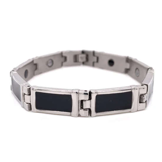 Beautiful Bead Bracelet for Casual Wear-Stainless Steel Black Enamel Magnetic Bracelet / MBS0035