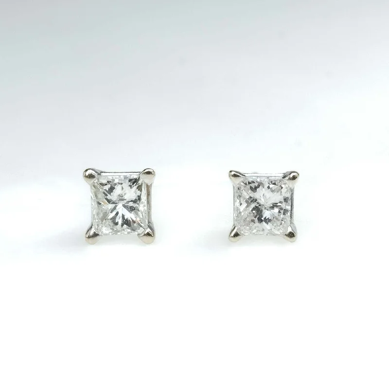 Elegant Earrings for Formal Wear-0.30ctw Princess Cut Diamond Stud Earrings in 14K White Gold