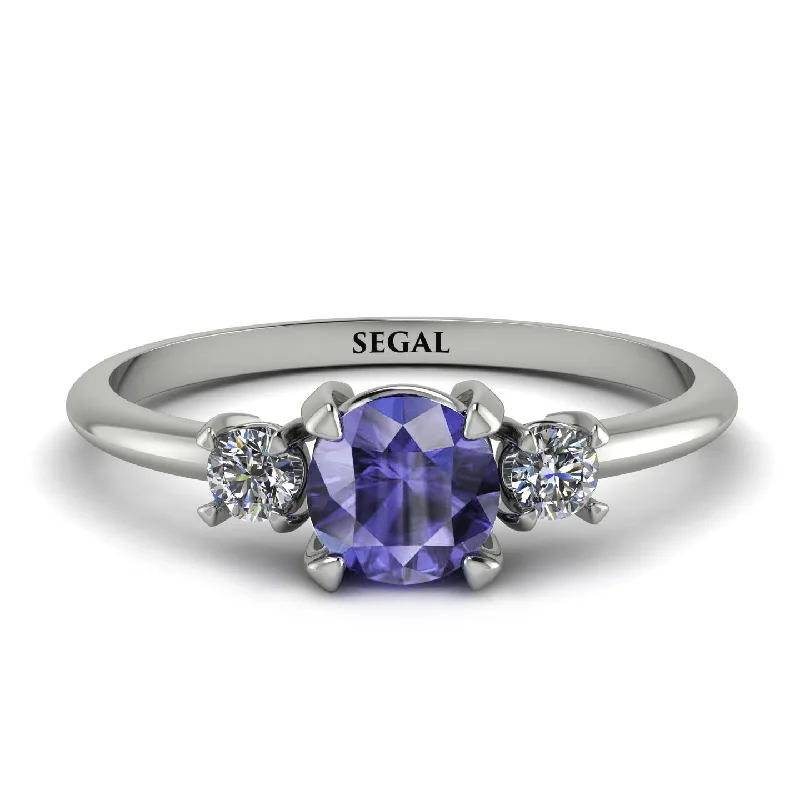 Chunky Gemstone Ring for Bold Style-Classic Three Stone Tanzanite Engagement Ring - Valentina No. 203