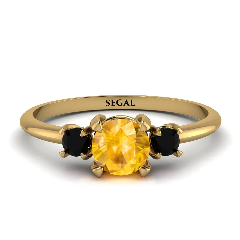 Luxury Ring with Gold and Diamonds-Classic Three Stone Yellow Diamond Engagement Ring - Valentina No. 1007