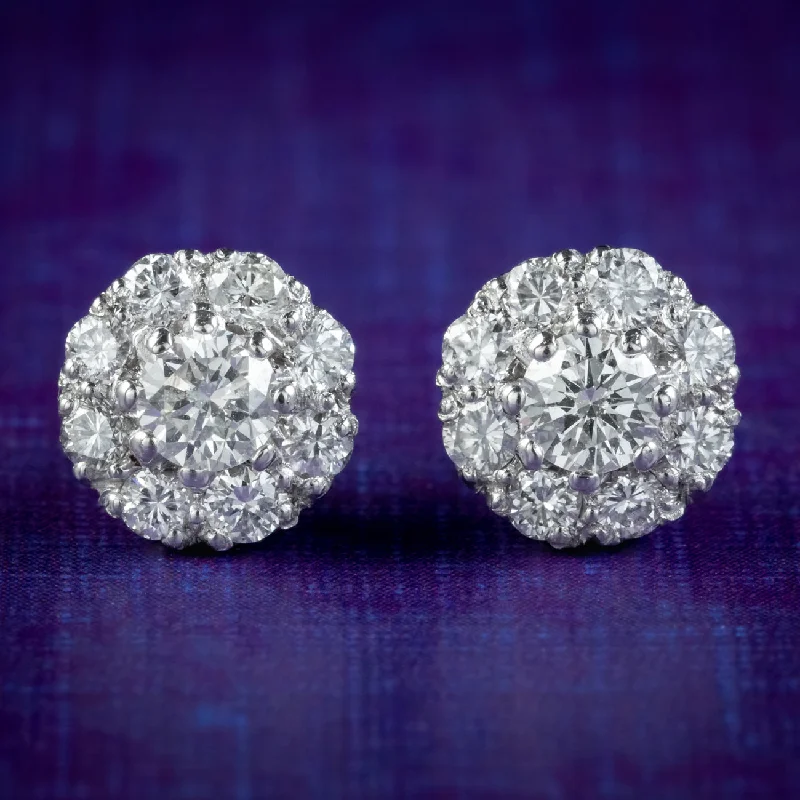 Simple Hoop Earrings for Casual Looks-Edwardian Style Diamond Cluster Stud Earrings 1.20ct Of Diamond