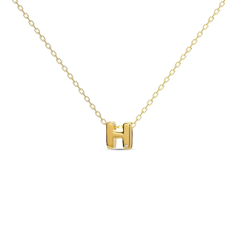 Long Chain Necklace for Layering-Diamond Letter Necklace "H" - 18 karat gold vermeil on sterling silver, diamond 0.01 carat