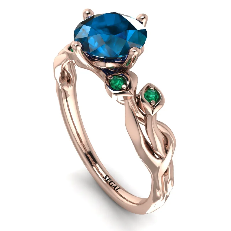 Classic Diamond Band Ring for Wedding-14K Gold Radiant Blue Topaz Flower Harmony Ring - Autumn No. 505