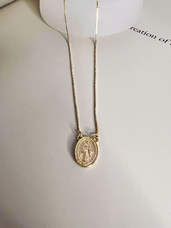 Custom Gold Necklace for Unique Style-Velani Double Sided Lady of Grace Medal