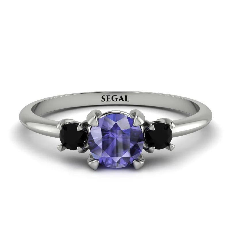 Classic Titanium Ring for Wedding-Classic Three Stone Tanzanite Engagement Ring - Valentina No. 209