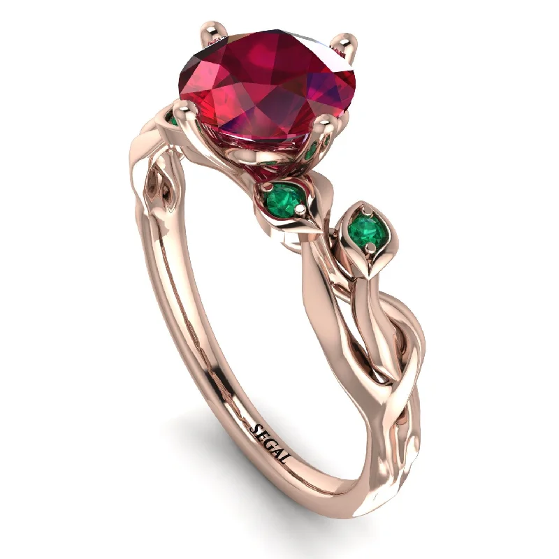 Luxury Wedding Ring for Anniversary-14K Gold Radiant Ruby Flower Harmony Ring - Autumn No. 26