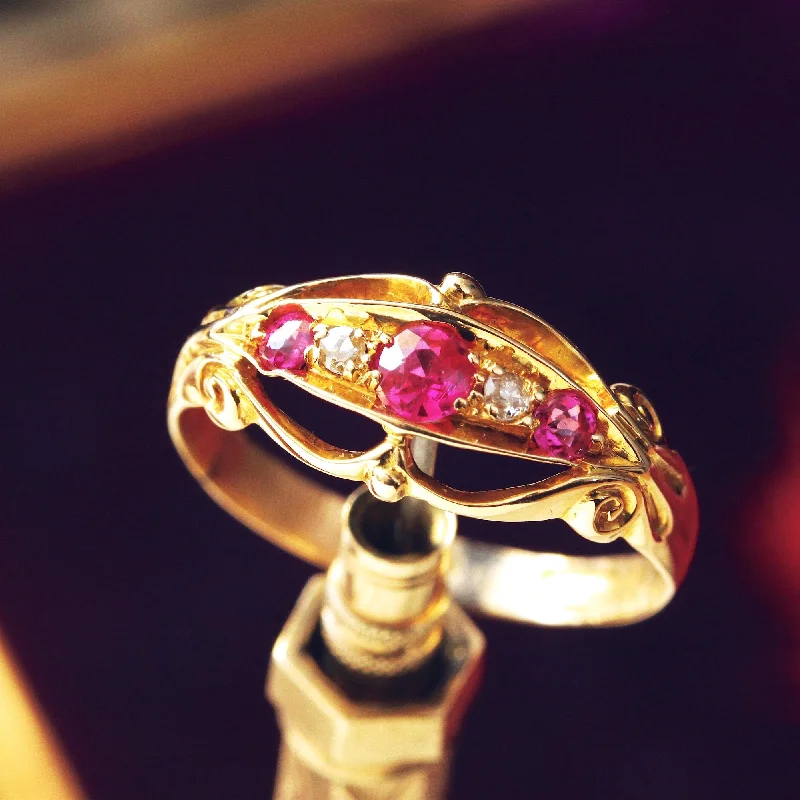 Custom Engagement Ring for Bold Women-Delightful Antique Edwardian Ruby & Diamond Ring