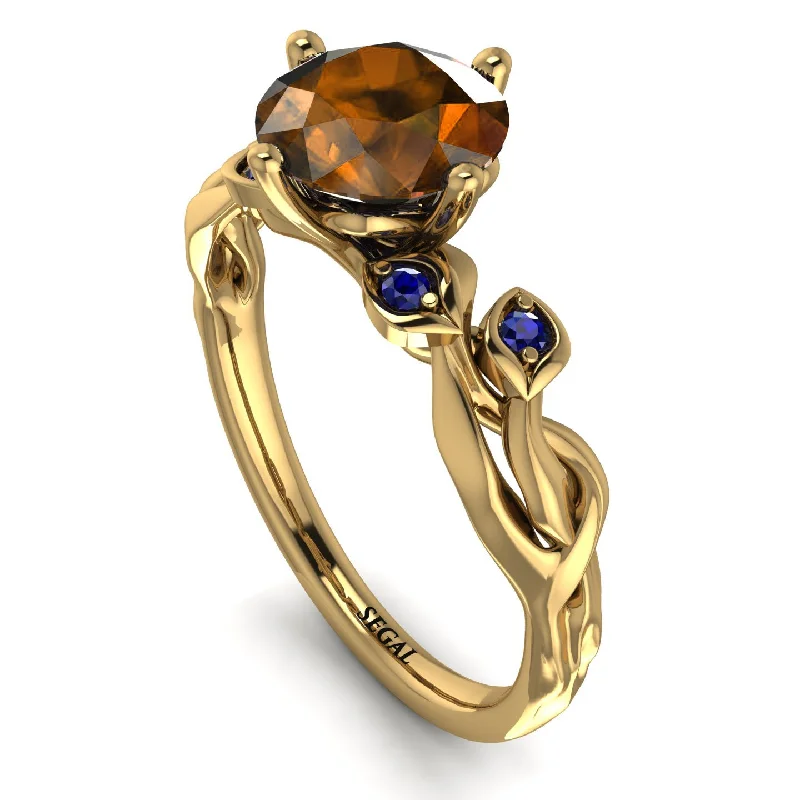 Custom Ring for Proposal-14K Gold Radiant Brown Diamond Flower Harmony Ring - Autumn No. 1113