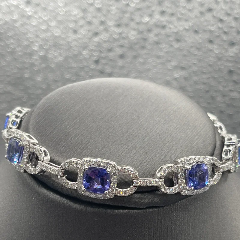 Gold Bracelet with Engraving for Personal Touch-14 Karat White Gold Blue Tanzanite And Diamond Bracelet Over 9 Carats Tanzanite