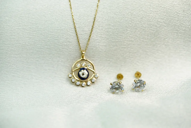 Bridal Necklace with Pearls-14k Eye Crystal Necklace and FREE Earring