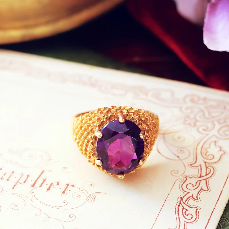 Men’s Silver Ring for Fashion-Spectacular Vintage Date 1970 Amethyst Cocktail Ring