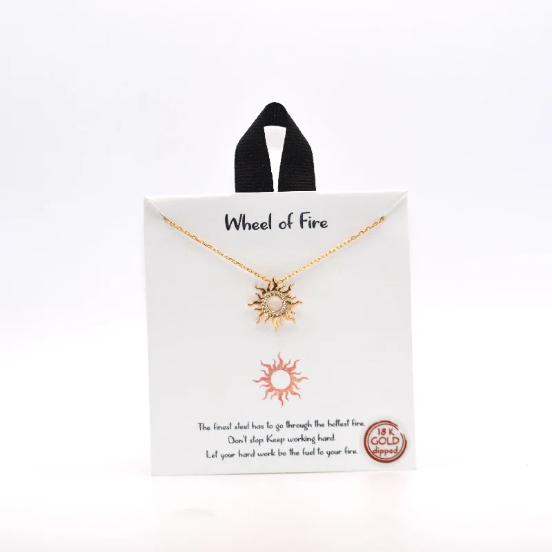 Long Pendant Necklace-Wheel of Fire Necklace