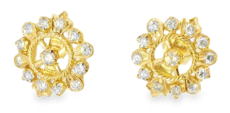 Handmade Earrings for Weddings-Gorgeous Estate 22K 24K Yellow Gold Snowflake Diamond Stud Earrings Studs