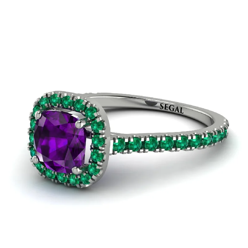 Black Diamond Ring for Men-Cushion Amethyst Halo Engagement Ring - Jade No. 306