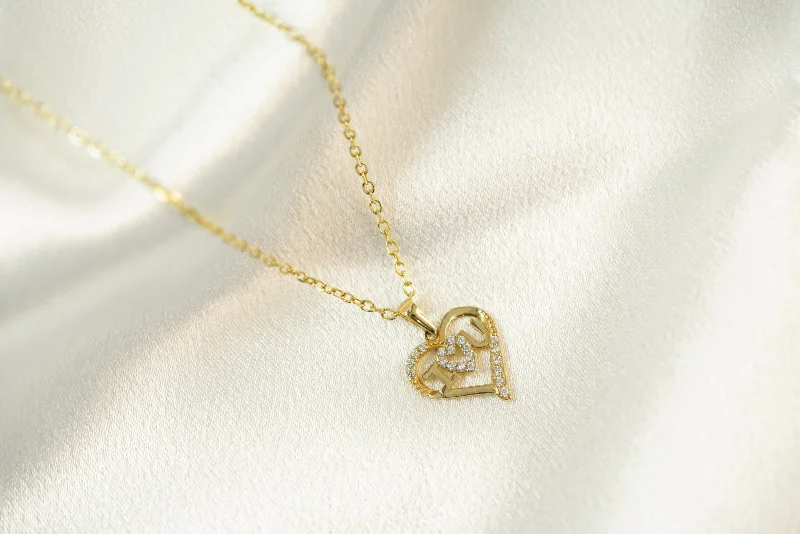 Layered Necklace for Special Occasions-14k I love you Necklace