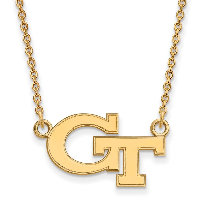 Crystal Necklace for Special Occasions-14k Yellow Gold Georgia Technology Small 'GT' Pendant Necklace