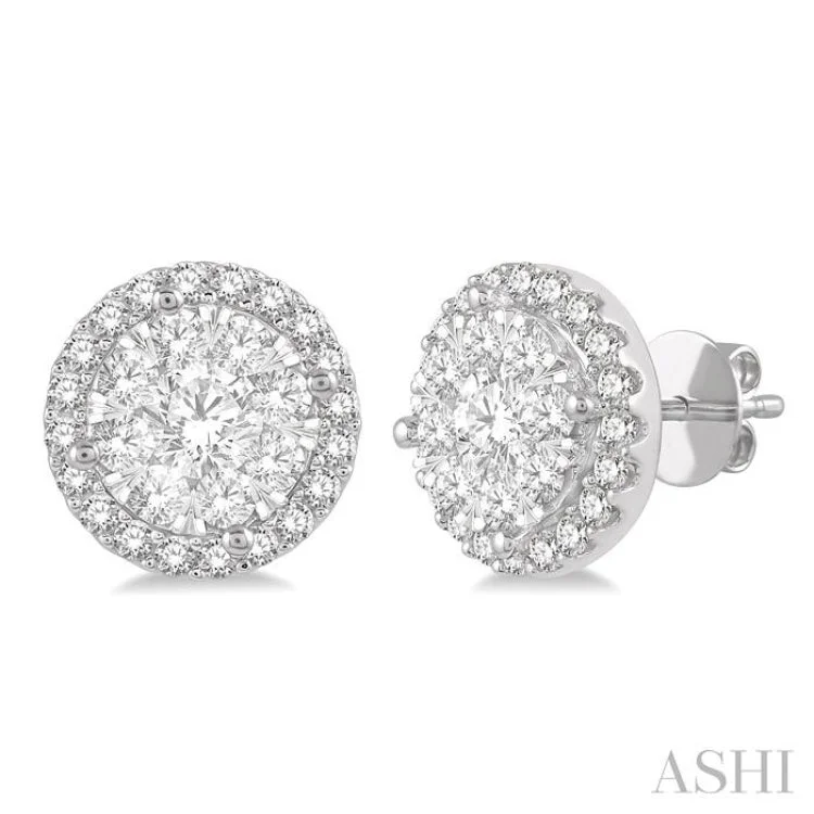 Rainbow Earrings for Festivals-1 Ctw Lovebright Round Cut Diamond Stud Earrings in 14K White Gold