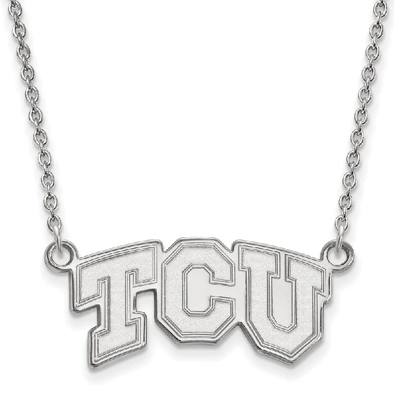 Vintage Style Necklace-Sterling Silver Texas Christian U Small 'TCU' Pendant Necklace