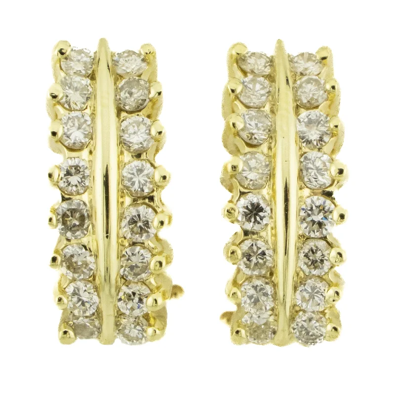 Fashionable Earrings for Parties-1.00ctw Round Diamond Accented Omega Back Earrings in 14K Yellow Gold