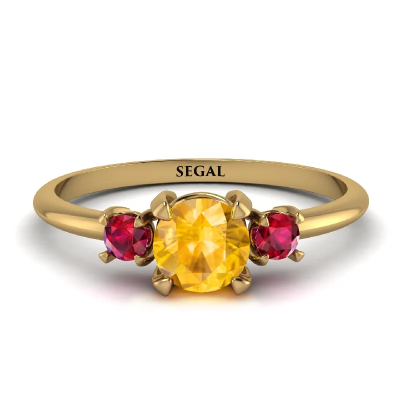 Custom Wedding Ring for Fashionable Couples-Classic Three Stone Yellow Diamond Engagement Ring - Valentina No. 1010