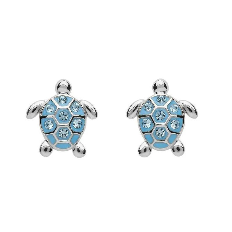 Trendy Earrings for Special Occasions-Ocean : Stud Turtle Earrings with Blue Crystals