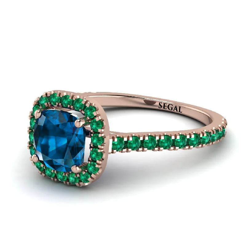 Trendy Gold Ring for Fashion-Cushion Blue Topaz Halo Engagement Ring - Jade No. 505