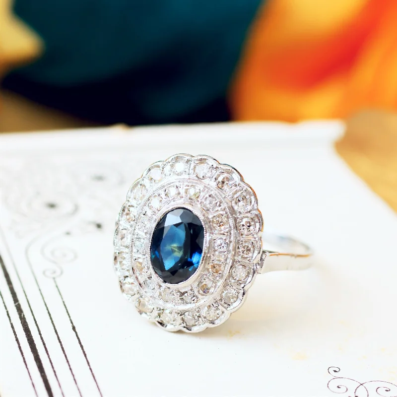 Beautiful Gold Wedding Ring for Her-Drama Queen! Vintage Sapphire & Diamond Cluster Cocktail Ring