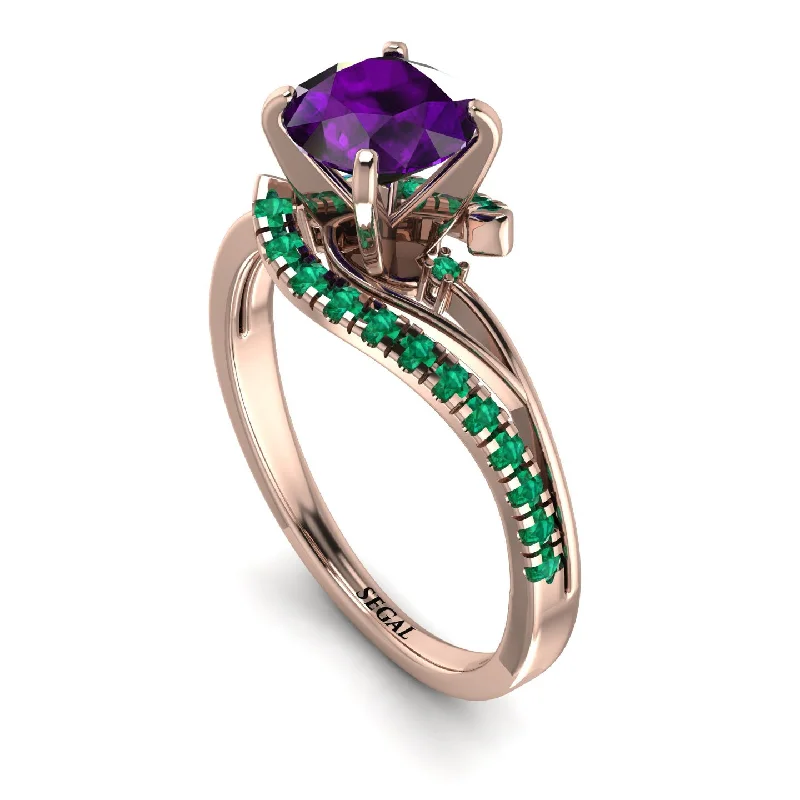 Custom Wedding Ring for Fashionable Couples-Twist Shank Amethyst Engagement Ring - Maria No. 305