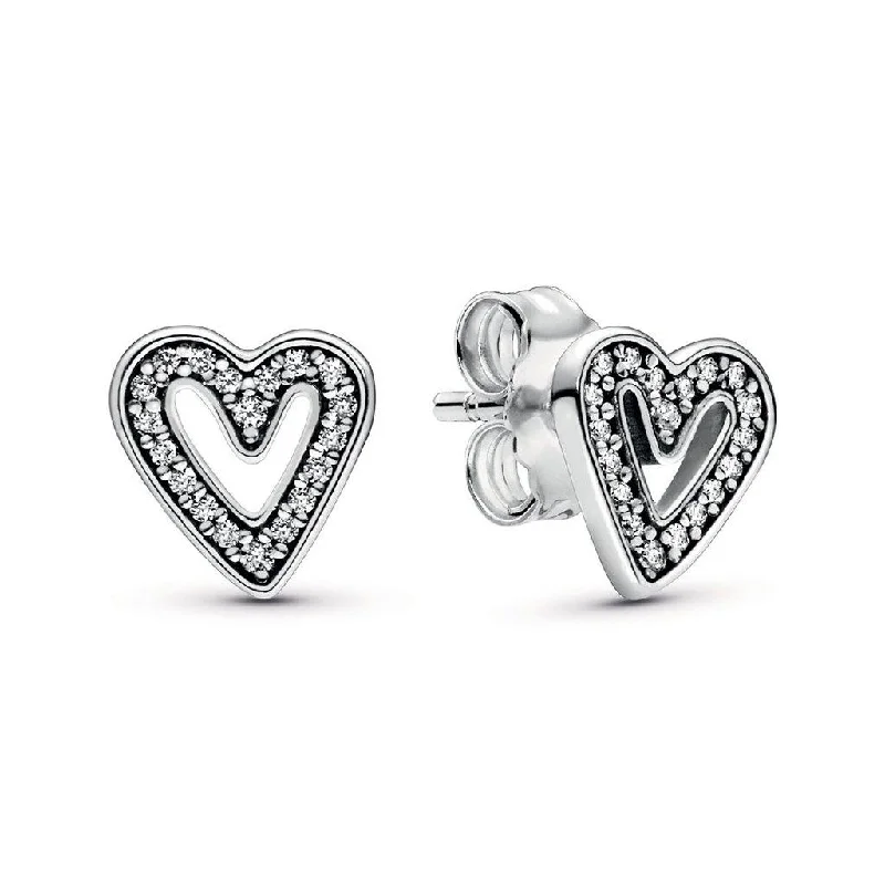 Everyday Earrings for Casual Wear-PANDORA : Sparkling Freehand Heart Stud Earrings