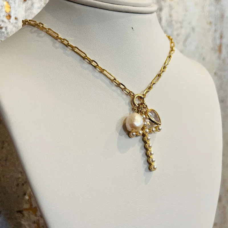 Adjustable Silver Necklace for Comfort-Trinity Gold Cross Charm Necklace