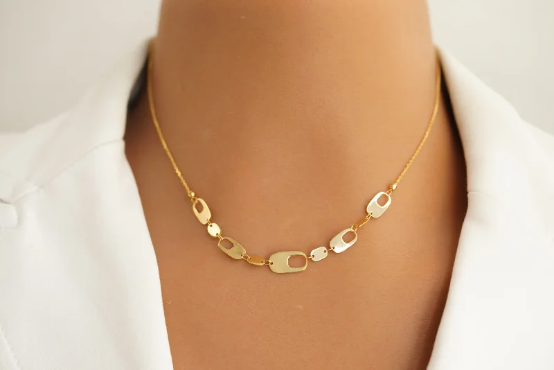 Simple Silver Necklace with Pendant-14k Ovals Necklace