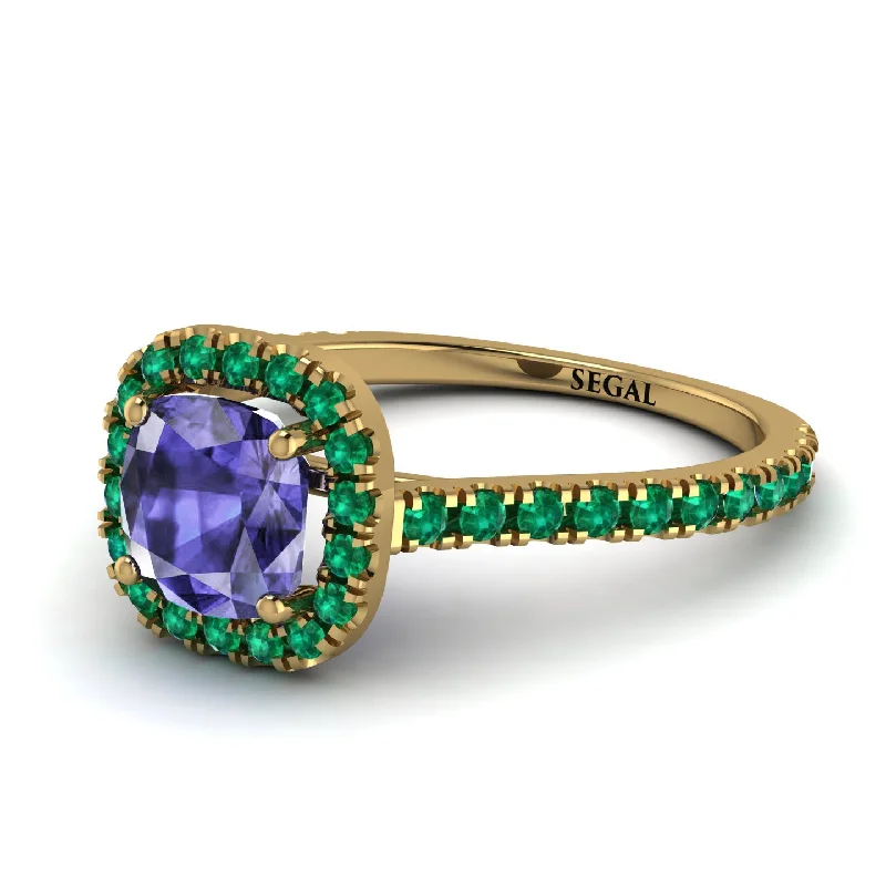 Custom Name Ring for Personal Touch-Cushion Tanzanite Halo Engagement Ring - Jade No. 204