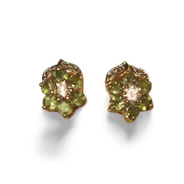 Statement Earrings for Special Occasions-Gorgeous 14K Yellow Gold Alexandrite Diamond Floral Stud Earrings