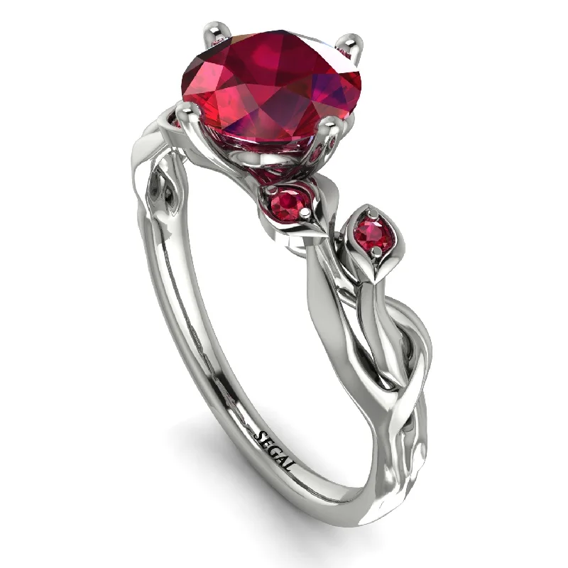 Unique Wedding Ring for Couples-14K Gold Radiant Ruby Flower Harmony Ring - Autumn No. 57