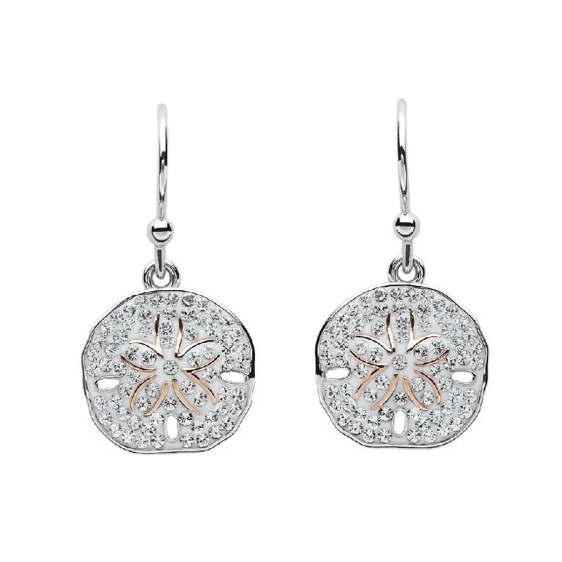 Artistic Pearl Earrings-Ocean : Sand Dollar Silver & Crystals Earrings Drop