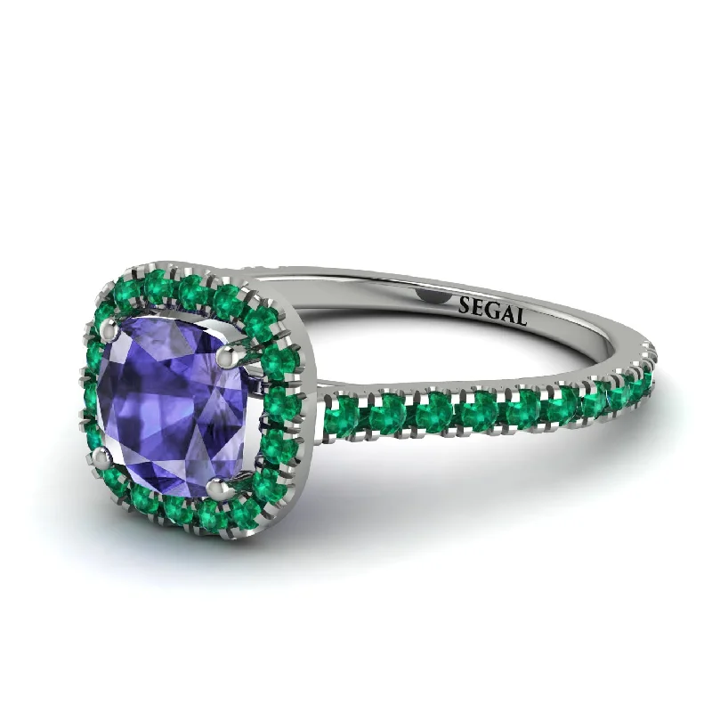 Antique Style Diamond Ring for Women-Cushion Tanzanite Halo Engagement Ring - Jade No. 206