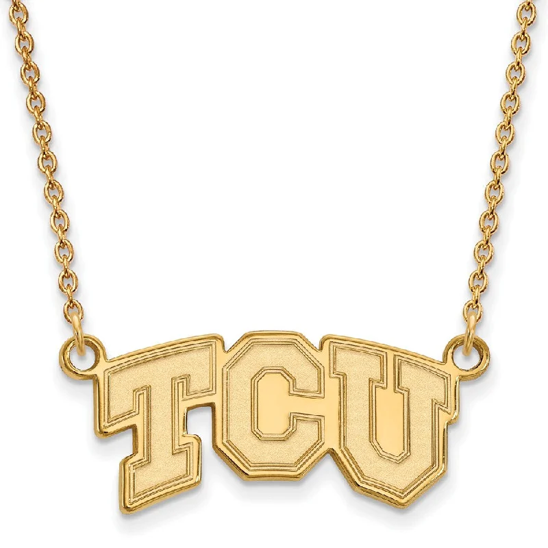 Chic Gold Necklace for Fashionistas-14k Yellow Gold Texas Christian U Small 'TCU' Pendant Necklace