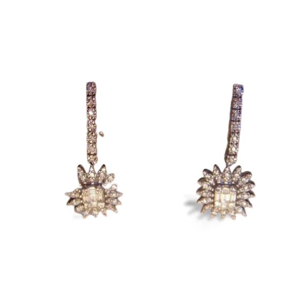 Handmade Earrings for Casual Style-Stunning Estate 18K White Gold Pave Diamond Sunflower Floral Earrings