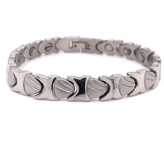 Elegant Sterling Silver Bracelet for Weddings-Stainless Steel Magnetic Bracelet / MBL018