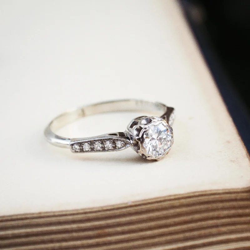 Engagement Ring with Diamonds and Sapphire-Vintage White Gold Diamond Solitaire Engagement Ring